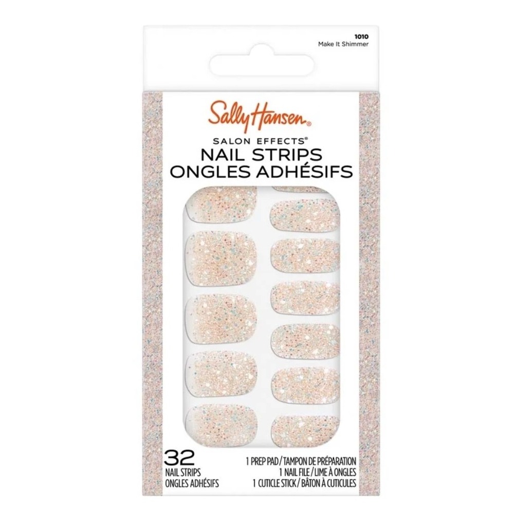 Sally Hansen Salon Effects Nail Strips 1010 Make It Shimmer Pink Glitter 32ctNEW
